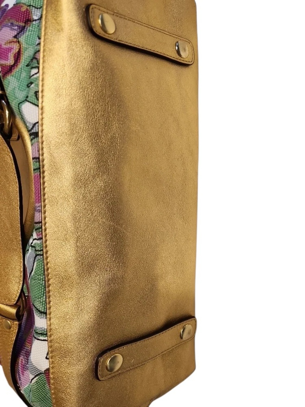 Coach 2010 Ashley Floral Iris Canvas and Metallic Gold Leather Satchel NWOT - Picture 5 of 7